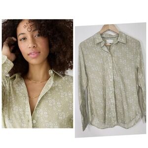 J.Crew Liberty Capel Floral Button Down Shirt Green White Cotton Slim Fit 6